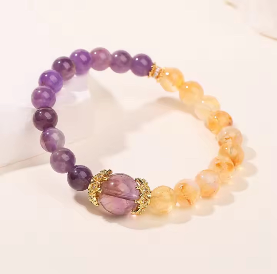 「新年限量、僅此一條」紫氣東來💰富貴雙全 提升財運、官運、事業運、人緣、勇氣自信 黃塔晶紫水晶手鏈