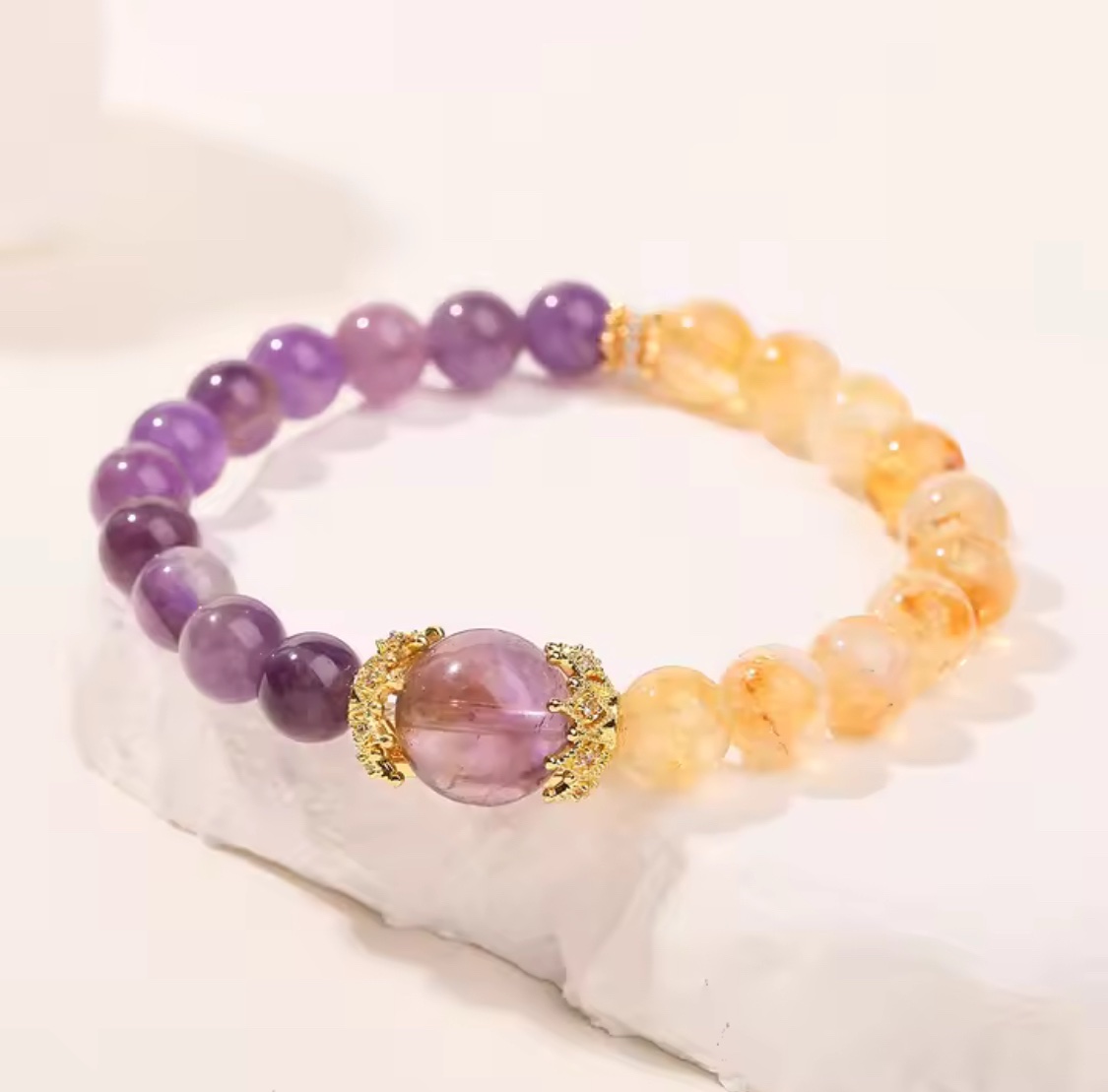 「新年限量、僅此一條」紫氣東來💰富貴雙全 提升財運、官運、事業運、人緣、勇氣自信 黃塔晶紫水晶手鏈