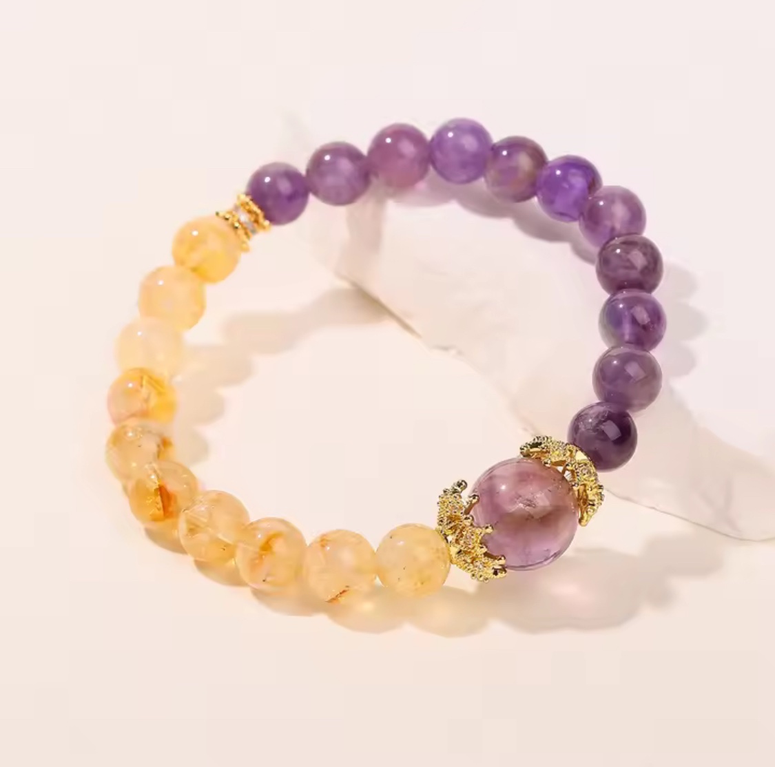 「新年限量、僅此一條」紫氣東來💰富貴雙全 提升財運、官運、事業運、人緣、勇氣自信 黃塔晶紫水晶手鏈