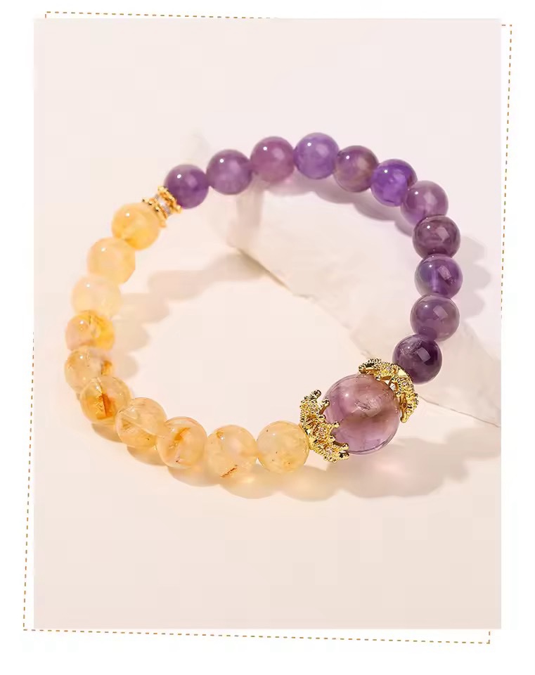 「新年限量、僅此一條」紫氣東來💰富貴雙全 提升財運、官運、事業運、人緣、勇氣自信 黃塔晶紫水晶手鏈