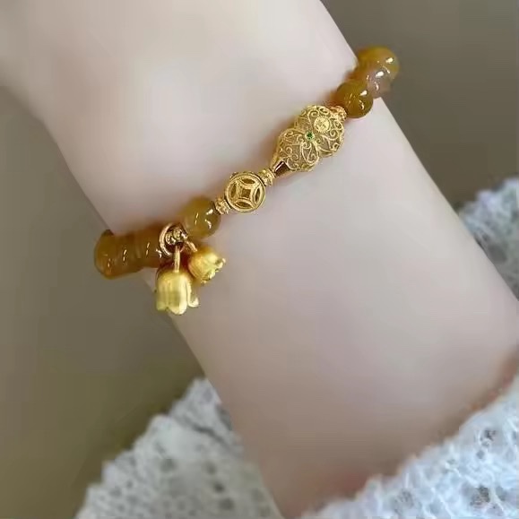 「新年限量、僅此一條」富貴平安🧧和樂安康 黃玉寶瓶、百合花手鏈