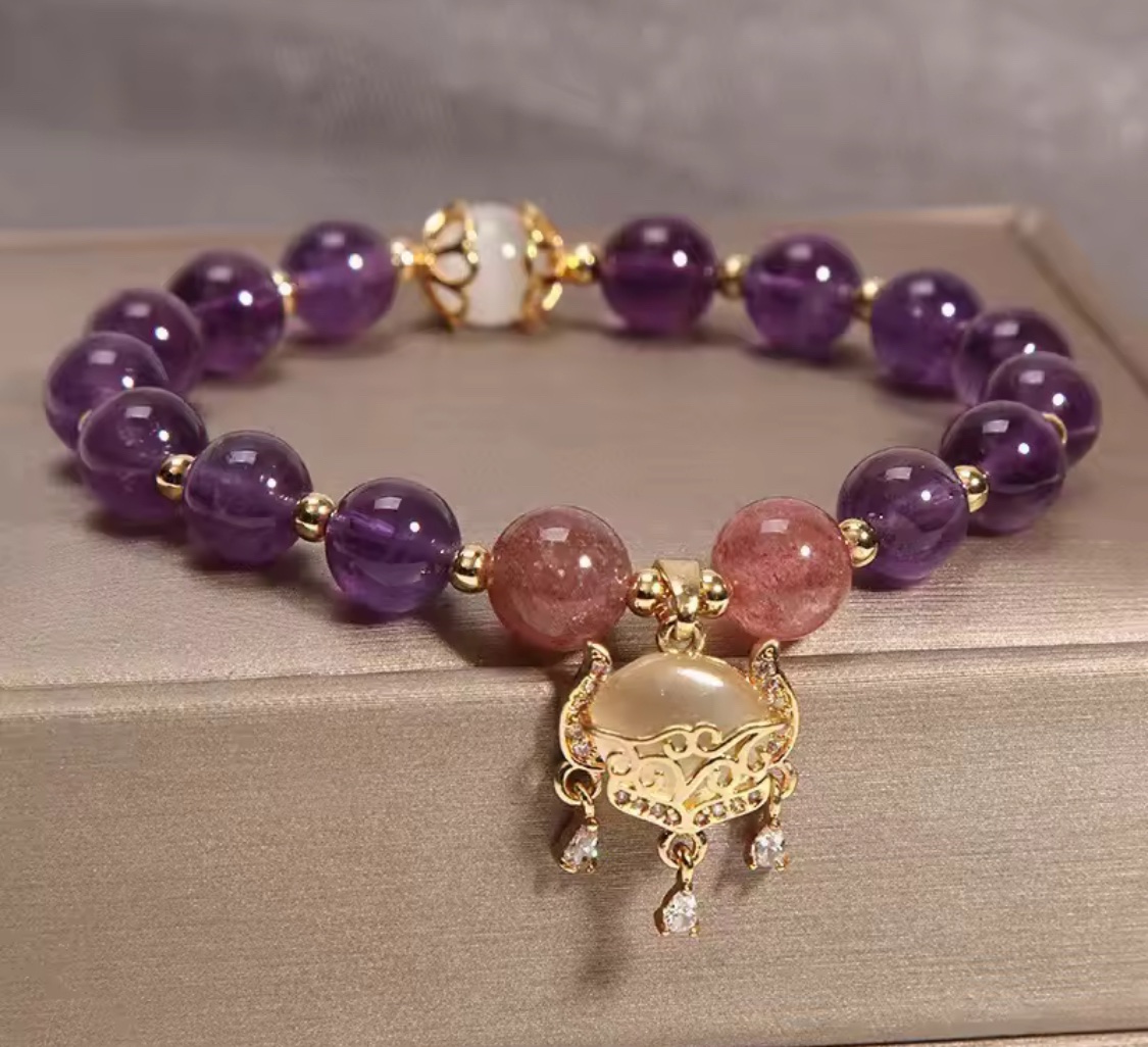 「新年限量、僅此一條」通靈寶玉💎紫水晶+貓眼石+草莓水晶手鏈 召喚你想要的一切願望實現