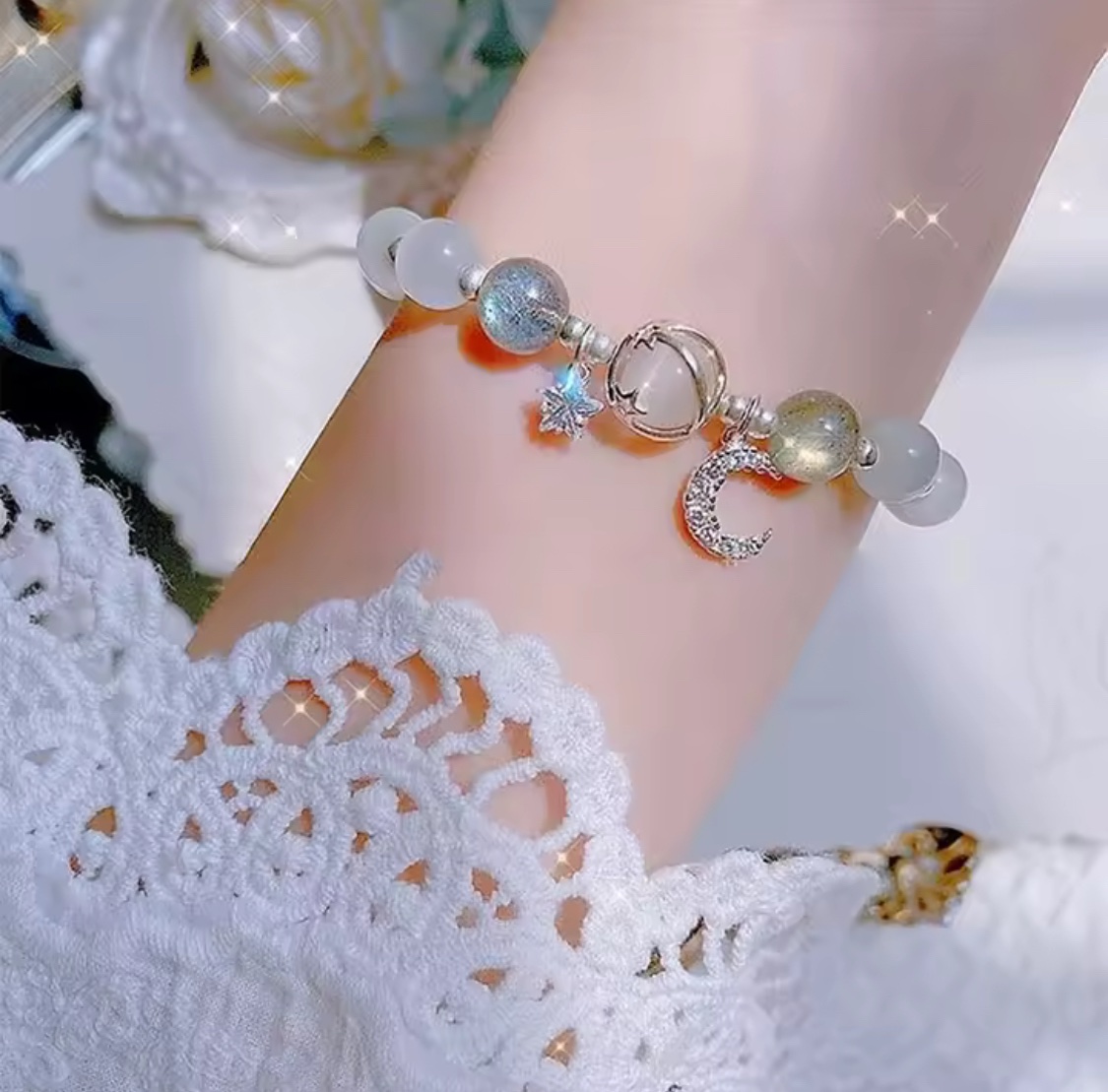 「新年限量、僅此一條」星月童話許願星🌟海藍貓眼石 月光石手鏈