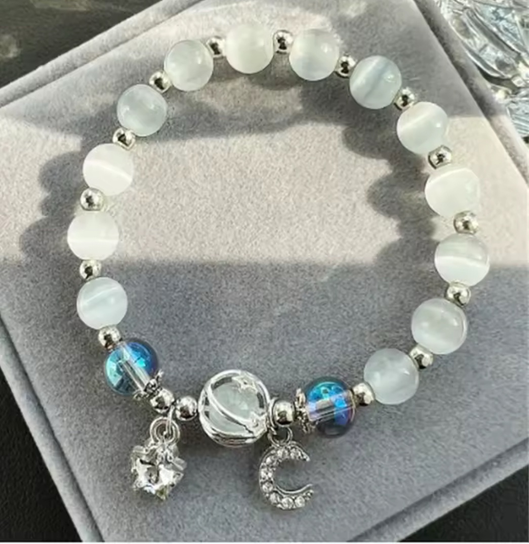 「新年限量、僅此一條」星月童話許願星🌟海藍貓眼石 月光石手鏈