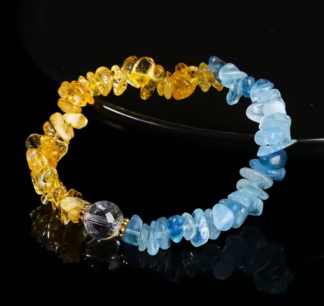 雙生火焰🔥陰陽和合、召喚真愛、促進戀情 海藍寶 黃水晶手鏈⚠️標價為AUD澳幣