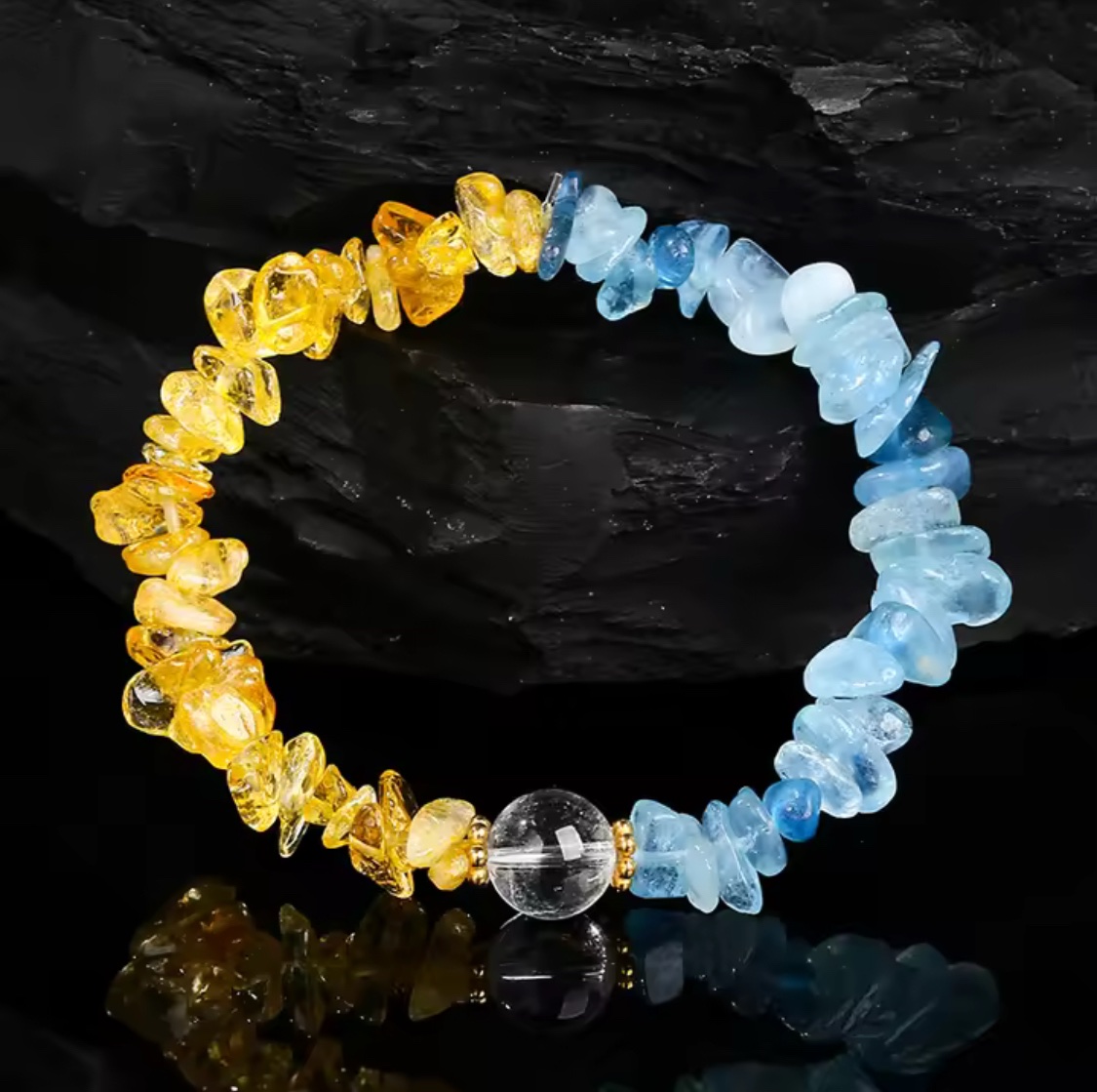 雙生火焰🔥陰陽和合、召喚真愛、促進戀情 海藍寶 黃水晶手鏈⚠️標價為AUD澳幣