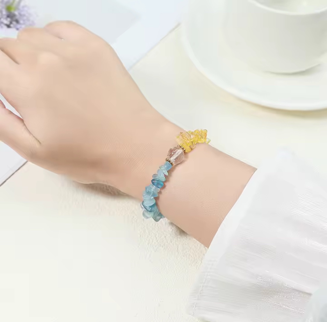 雙生火焰🔥陰陽和合、召喚真愛、促進戀情 海藍寶 黃水晶手鏈⚠️標價為AUD澳幣